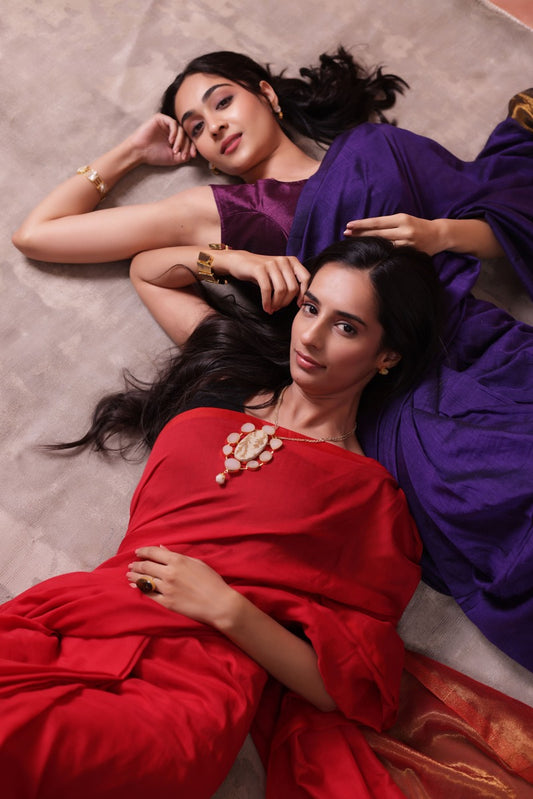 KHADI BRONZE GLOW RED KHADI COTTON SAREE WITH GLOWING COPPER PALLU