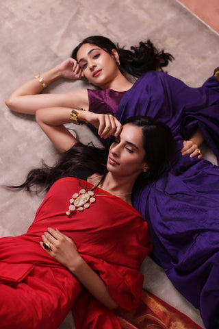 KHADI BRONZE GLOW RED KHADI COTTON SAREE WITH GLOWING COPPER PALLU