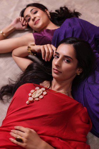 KHADI BRONZE GLOW RED KHADI COTTON SAREE WITH GLOWING COPPER PALLU