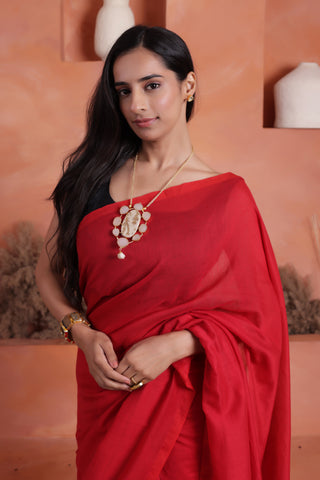 KHADI BRONZE GLOW RED KHADI COTTON SAREE WITH GLOWING COPPER PALLU