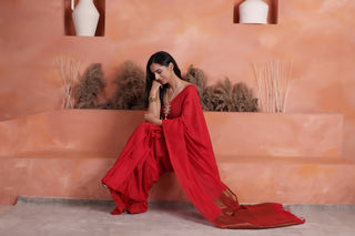 KHADI BRONZE GLOW RED KHADI COTTON SAREE WITH GLOWING COPPER PALLU