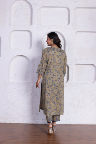 ELEGANT CO-ORD SET WITH AUTHENTIC HAND BLOCK DETAILING IN SANDAL COLOUR