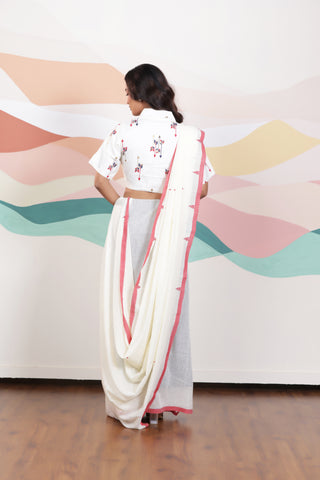 ARTISAN WOVEN THREAD KHADI SAREE IN CLASSIC WHITE WITH DELICATE BUTTA WEAVES AND CONTRAST TASSELS