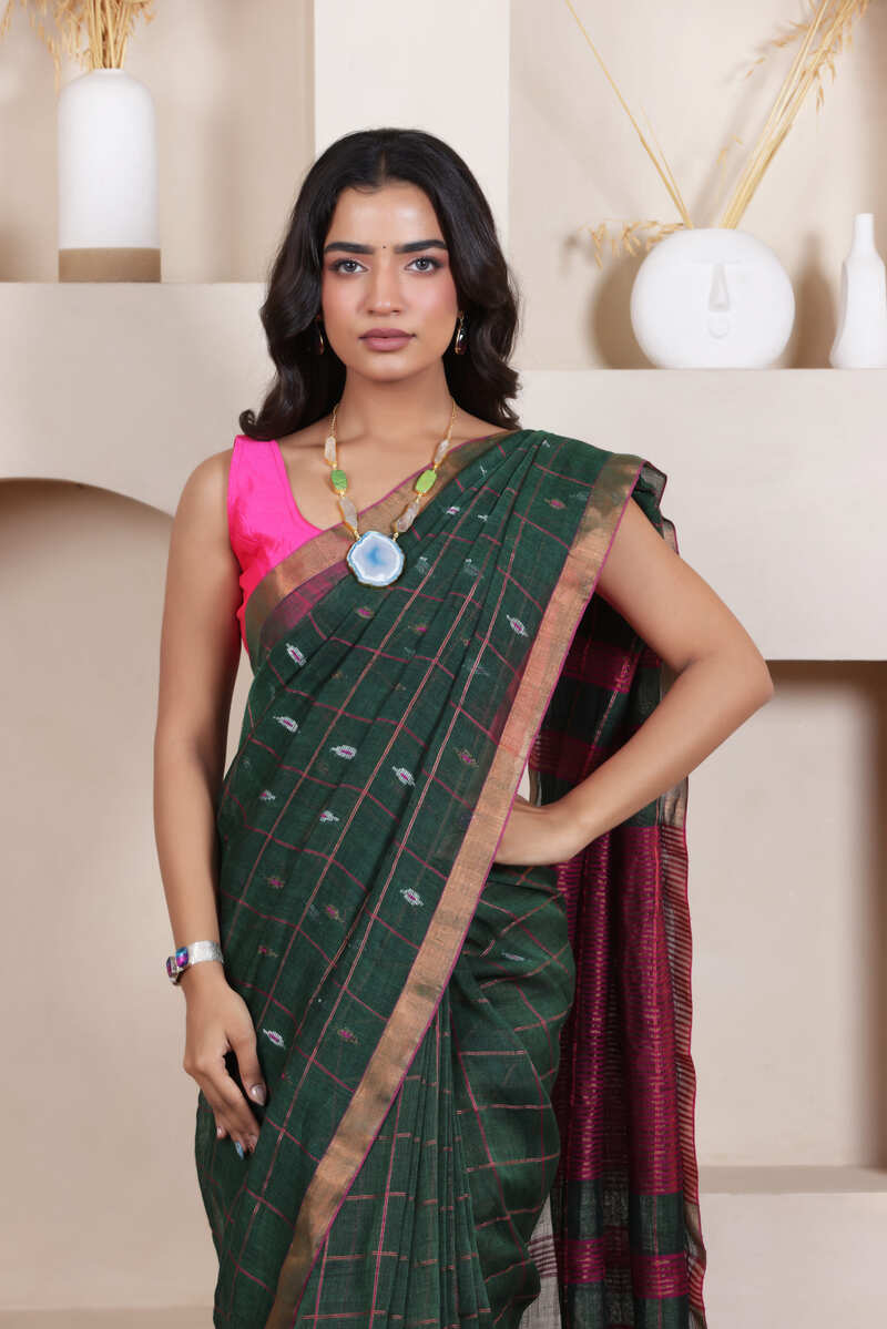 CLASSIC GREEN SERENITY LINEN BUTTA CHECKS ENSEMBLE