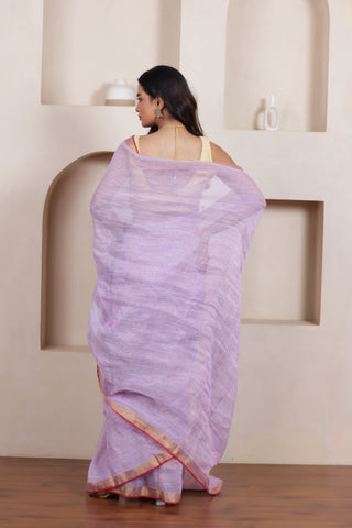 ELEGANT LAVENDER LINEN COTTON GRID SAREE WITH CLASSIC CHECK WEAVE