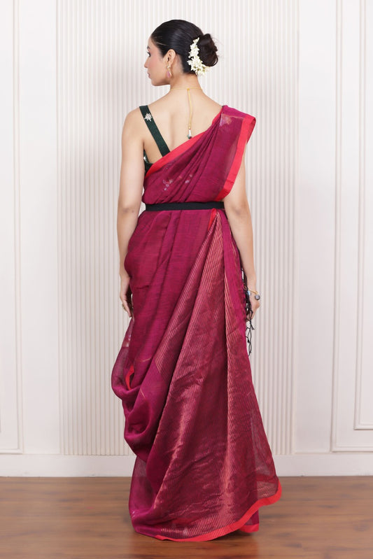 WOVEN TULIP LINEN ELEGANCE SAREE VIOLET WITH SUBTLE FLORAL WEAVE