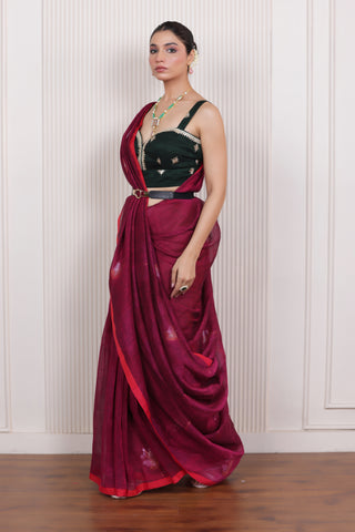 WOVEN TULIP LINEN ELEGANCE SAREE VIOLET WITH SUBTLE FLORAL WEAVE