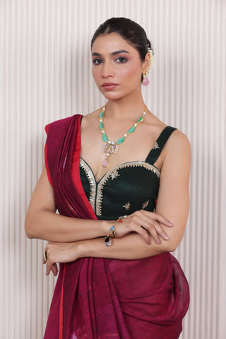 WOVEN TULIP LINEN ELEGANCE SAREE VIOLET WITH SUBTLE FLORAL WEAVE