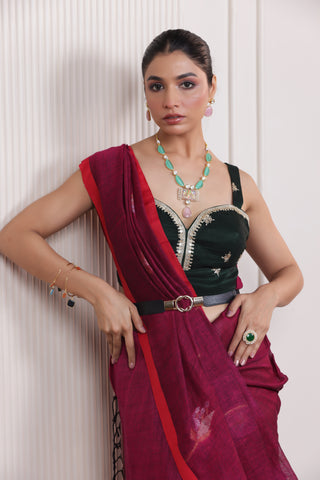 WOVEN TULIP LINEN ELEGANCE SAREE VIOLET WITH SUBTLE FLORAL WEAVE