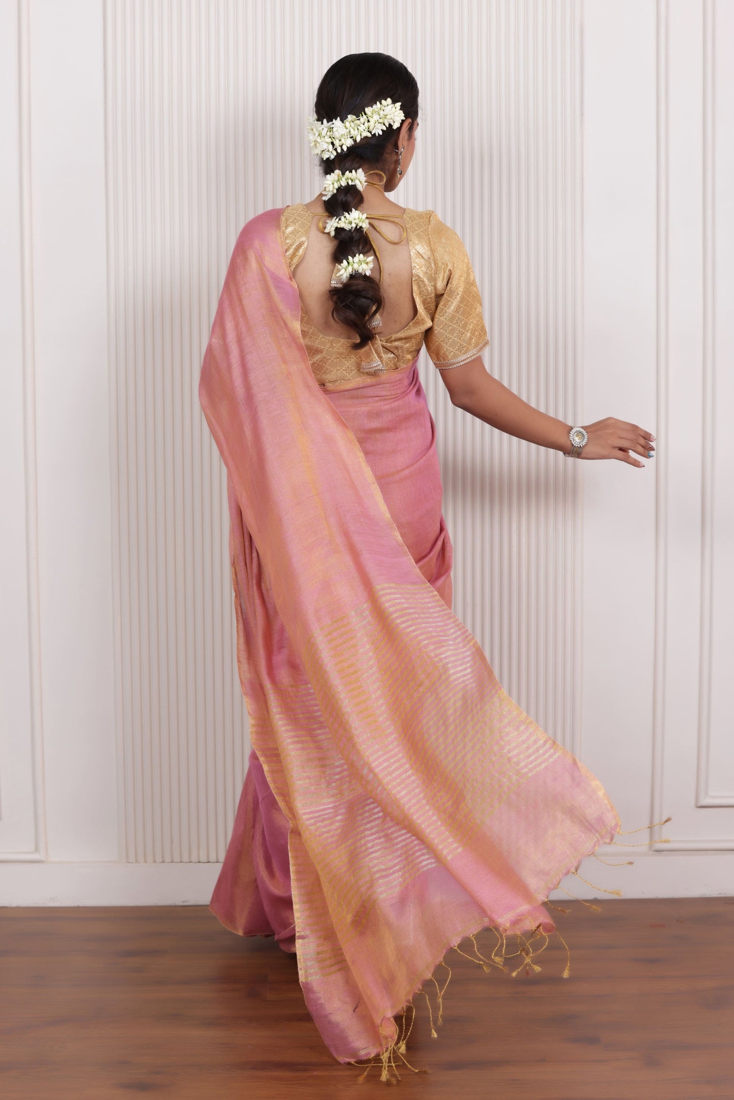 LUXE PINK LINEN TISSUE SAREE WITH DELICATE SHINE AND SOFT FLOW
