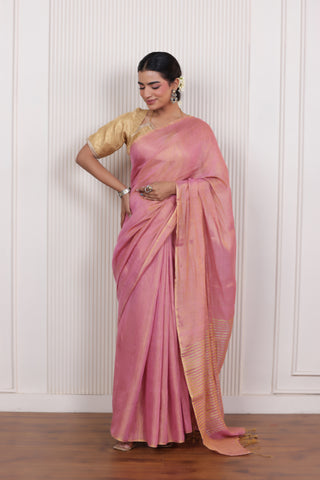 LUXE PINK LINEN TISSUE SAREE WITH DELICATE SHINE AND SOFT FLOW