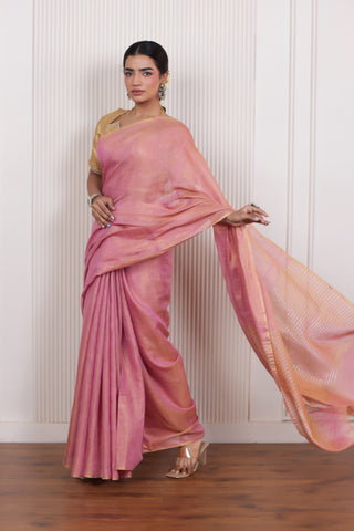LUXE PINK LINEN TISSUE SAREE WITH DELICATE SHINE AND SOFT FLOW