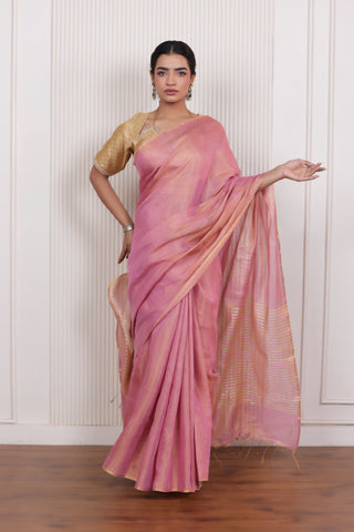 LUXE PINK LINEN TISSUE SAREE WITH DELICATE SHINE AND SOFT FLOW