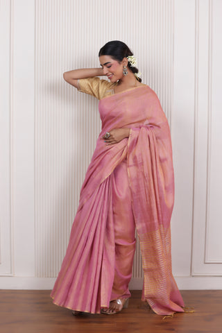 LUXE PINK LINEN TISSUE SAREE WITH DELICATE SHINE AND SOFT FLOW