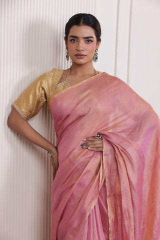 LUXE PINK LINEN TISSUE SAREE WITH DELICATE SHINE AND SOFT FLOW