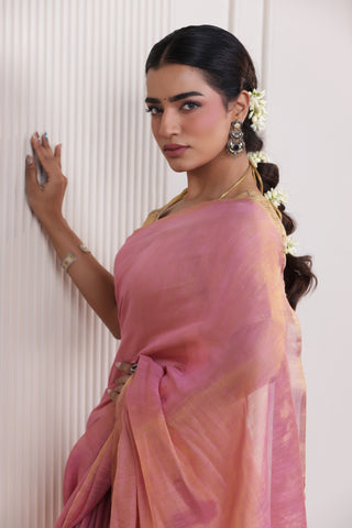 LUXE PINK LINEN TISSUE SAREE WITH DELICATE SHINE AND SOFT FLOW