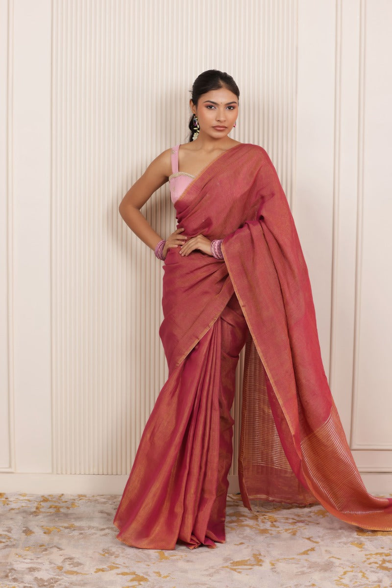 LUXE ROSE LINEN TISSUE DRAPE WITH WOVEN ELEGANCE AND GRACEFUL TEXTURE