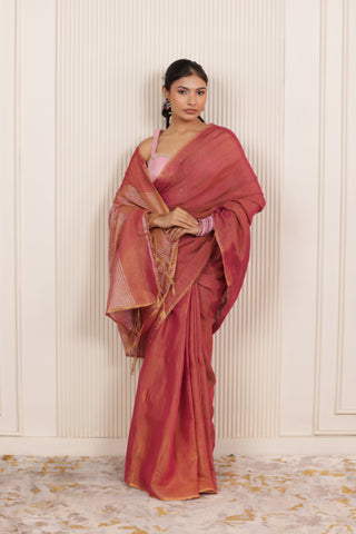 LUXE ROSE LINEN TISSUE DRAPE WITH WOVEN ELEGANCE AND GRACEFUL TEXTURE