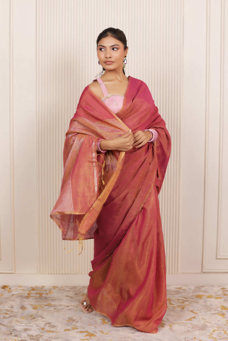 LUXE ROSE LINEN TISSUE DRAPE WITH WOVEN ELEGANCE AND GRACEFUL TEXTURE