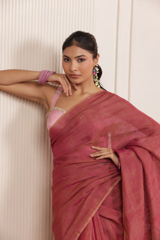 LUXE ROSE LINEN TISSUE DRAPE WITH WOVEN ELEGANCE AND GRACEFUL TEXTURE