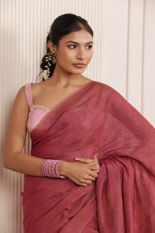 LUXE ROSE LINEN TISSUE DRAPE WITH WOVEN ELEGANCE AND GRACEFUL TEXTURE