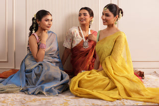 LUXE BLUE LINEN TISSUE SAREE WITH RADIANT GLOW AND MINIMALIST ZARI WORK