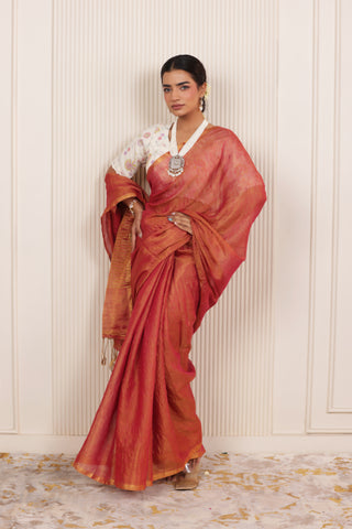 LUXE ORANGE LINEN TISSUE DRAPE WITH GLOSSY TEXTURE AND FESTIVE GRACE