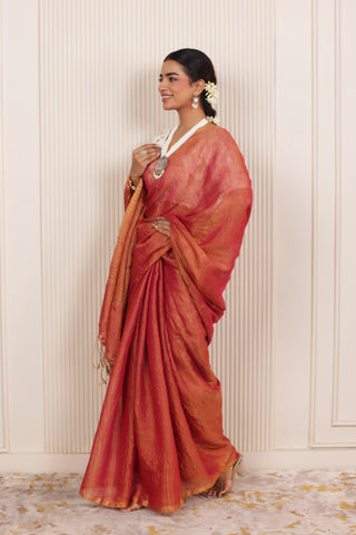 LUXE ORANGE LINEN TISSUE DRAPE WITH GLOSSY TEXTURE AND FESTIVE GRACE
