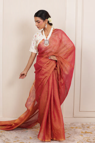 LUXE ORANGE LINEN TISSUE DRAPE WITH GLOSSY TEXTURE AND FESTIVE GRACE