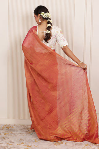 LUXE ORANGE LINEN TISSUE DRAPE WITH GLOSSY TEXTURE AND FESTIVE GRACE