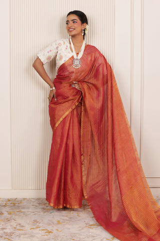 LUXE ORANGE LINEN TISSUE DRAPE WITH GLOSSY TEXTURE AND FESTIVE GRACE