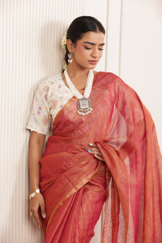 LUXE ORANGE LINEN TISSUE DRAPE WITH GLOSSY TEXTURE AND FESTIVE GRACE