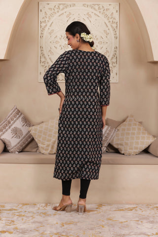 ELEGANT BLACK COLOUR PURE AJRAK COTTON EVERYDAY KURTI