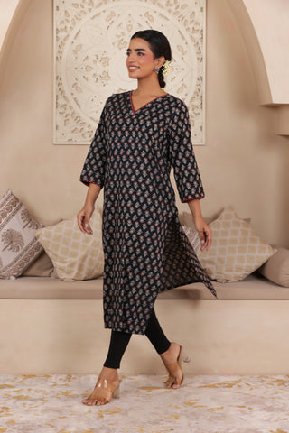 ELEGANT BLACK COLOUR PURE AJRAK COTTON EVERYDAY KURTI