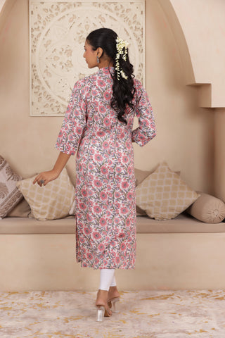 ELEGANT HANDCRAFTED COTTON KURTI WITH COLLAR NECKLINE IN WHITE COLOUR