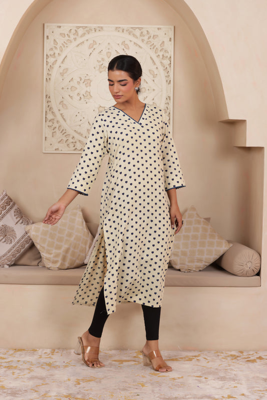 ELEGANT SANDAL COLOUR PURE AJRAK COTTON EVERYDAY KURTI