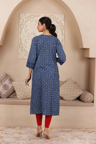 ELEGANT INDIGO COLOUR PURE AJRAK COTTON EVERYDAY KURTI