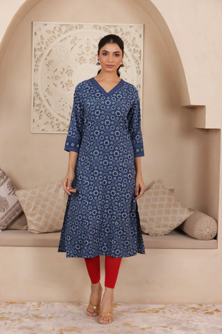 ELEGANT INDIGO COLOUR PURE AJRAK COTTON EVERYDAY KURTI