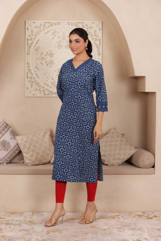 ELEGANT INDIGO COLOUR PURE AJRAK COTTON EVERYDAY KURTI