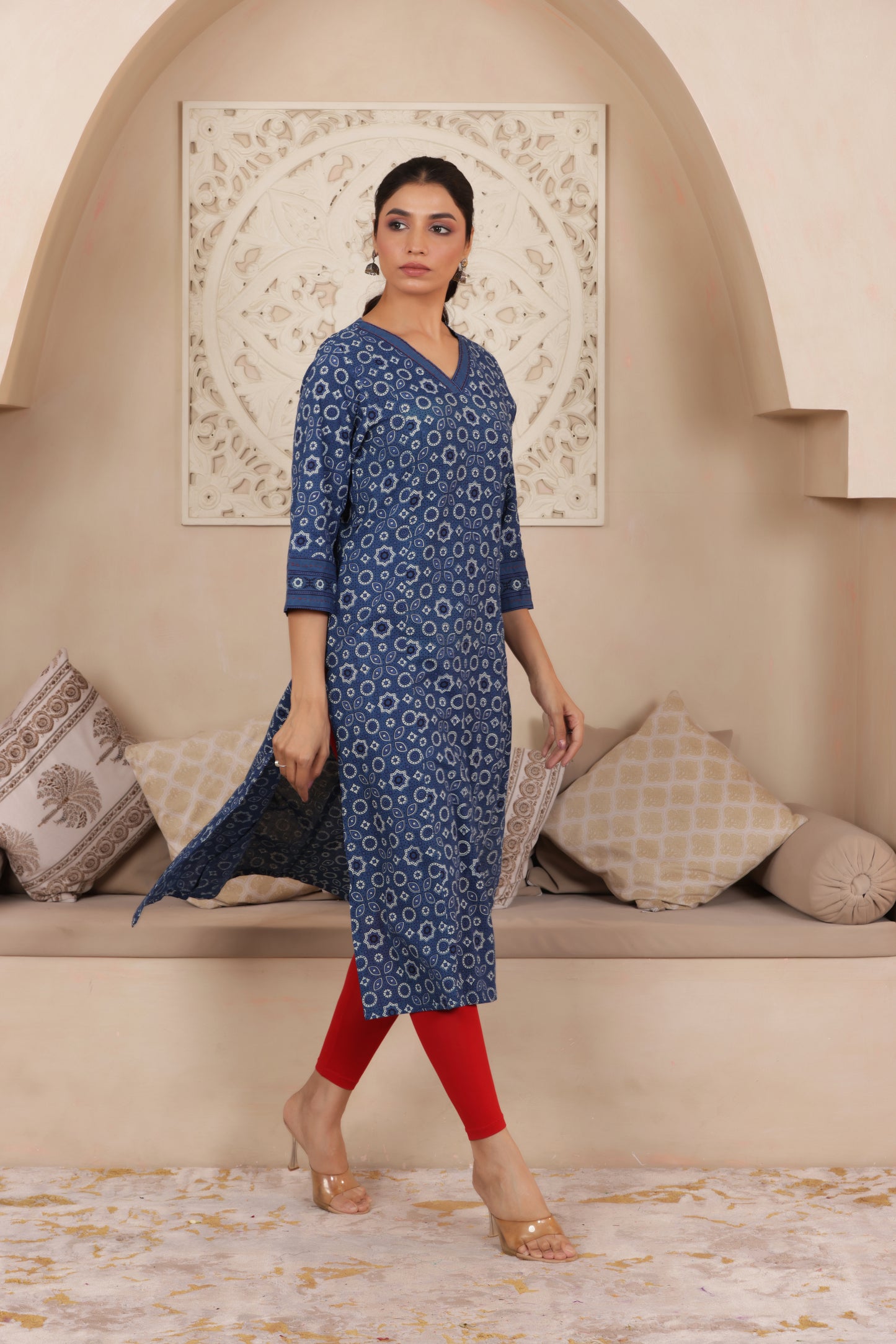 ELEGANT INDIGO COLOUR PURE AJRAK COTTON EVERYDAY KURTI
