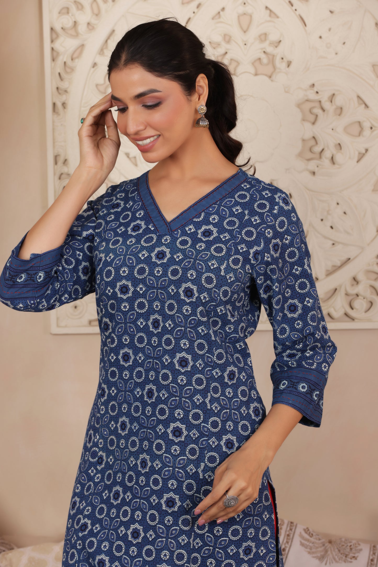 ELEGANT INDIGO COLOUR PURE AJRAK COTTON EVERYDAY KURTI
