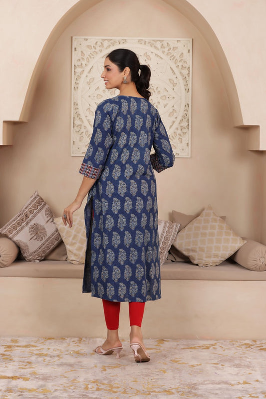 ELEGANT BLUE COLOUR PURE AJRAK COTTON EVERYDAY KURTI