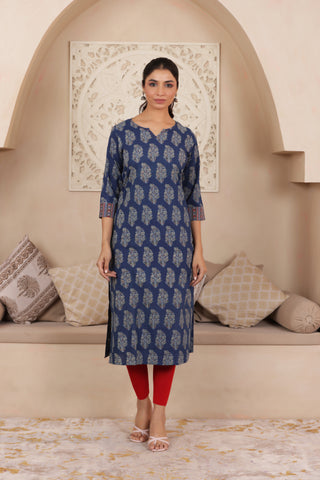 ELEGANT BLUE COLOUR PURE AJRAK COTTON EVERYDAY KURTI