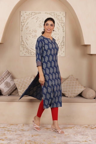 ELEGANT BLUE COLOUR PURE AJRAK COTTON EVERYDAY KURTI
