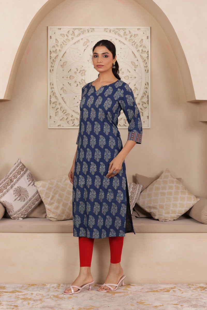 ELEGANT BLUE COLOUR PURE AJRAK COTTON EVERYDAY KURTI