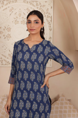 ELEGANT BLUE COLOUR PURE AJRAK COTTON EVERYDAY KURTI