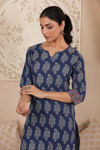 ELEGANT BLUE COLOUR PURE AJRAK COTTON EVERYDAY KURTI