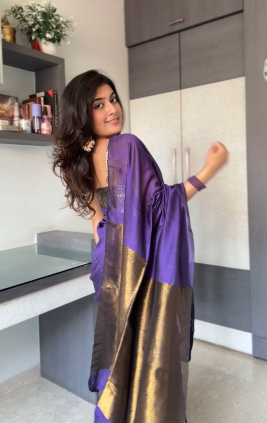 KHADI BRONZE GLOW VIOLET KHADI SAREE WITH BRONZE TONED PALLU