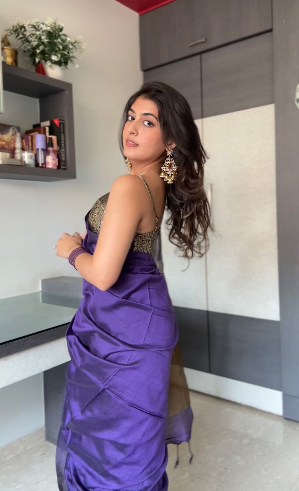 KHADI BRONZE GLOW VIOLET KHADI SAREE WITH BRONZE TONED PALLU