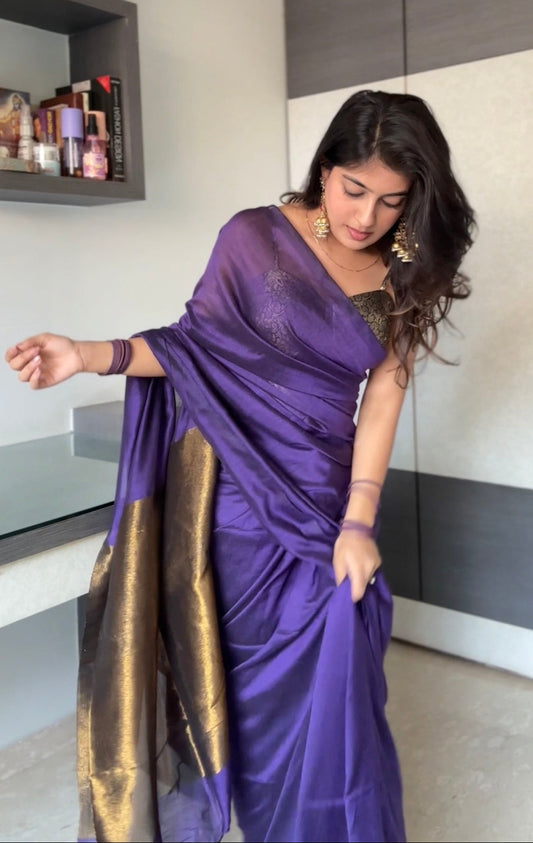 KHADI BRONZE GLOW VIOLET KHADI SAREE WITH BRONZE TONED PALLU
